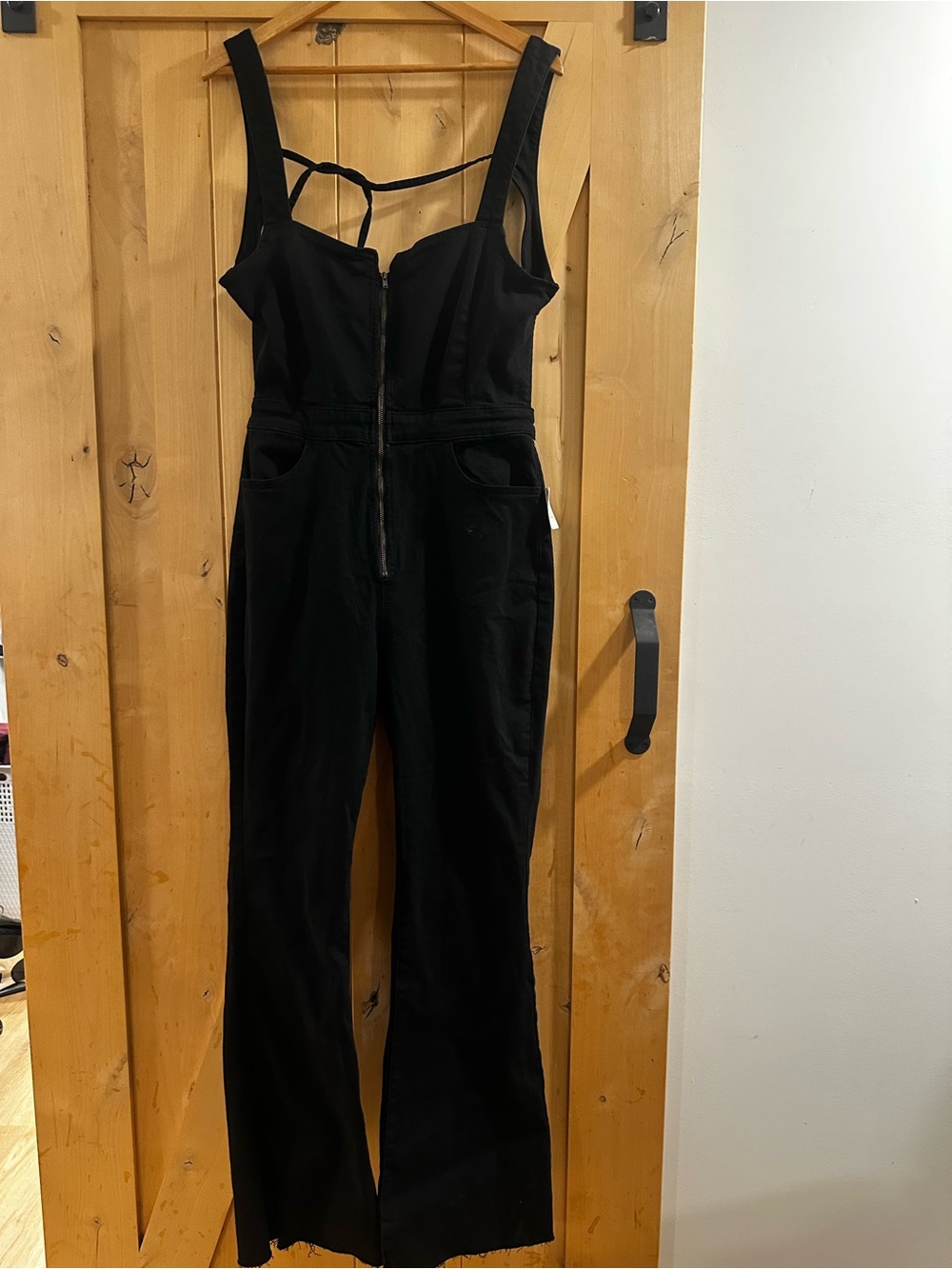 Black Women’s Strappy Jumpsuit with Front Zip